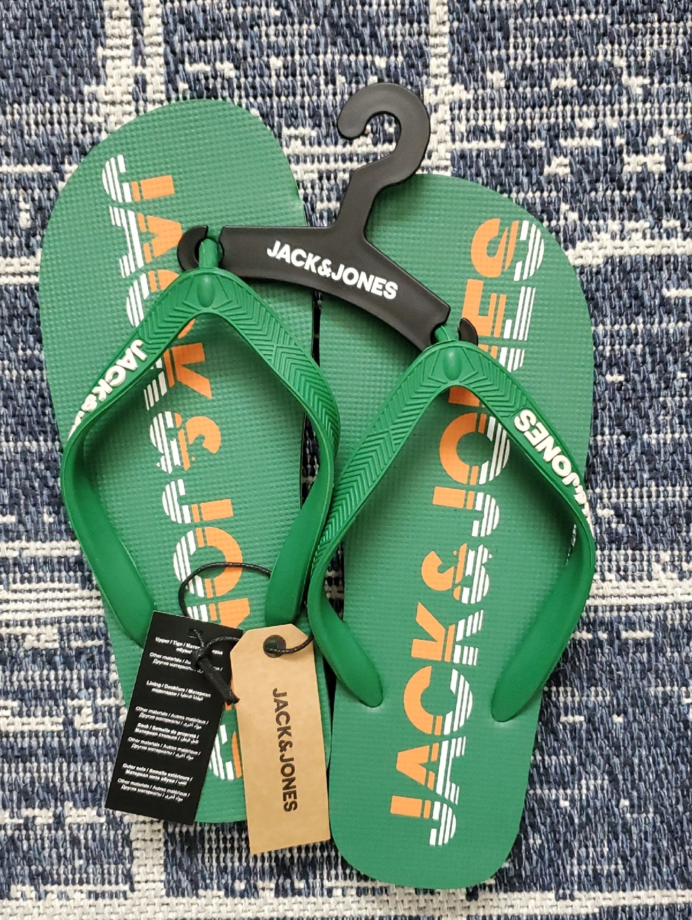 Jack & Jones Green Flip Flops with Orange Logo NWT